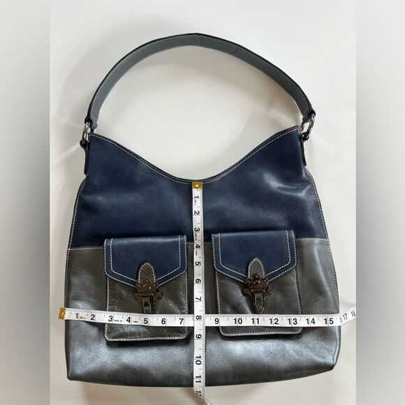 VTG Firenze Bella Marina Leather Oversized Front Pocket Hobo Shoulder Handbag - Picture 7 of 16